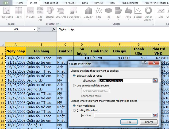 cách sử dụng pivotTable trong excel